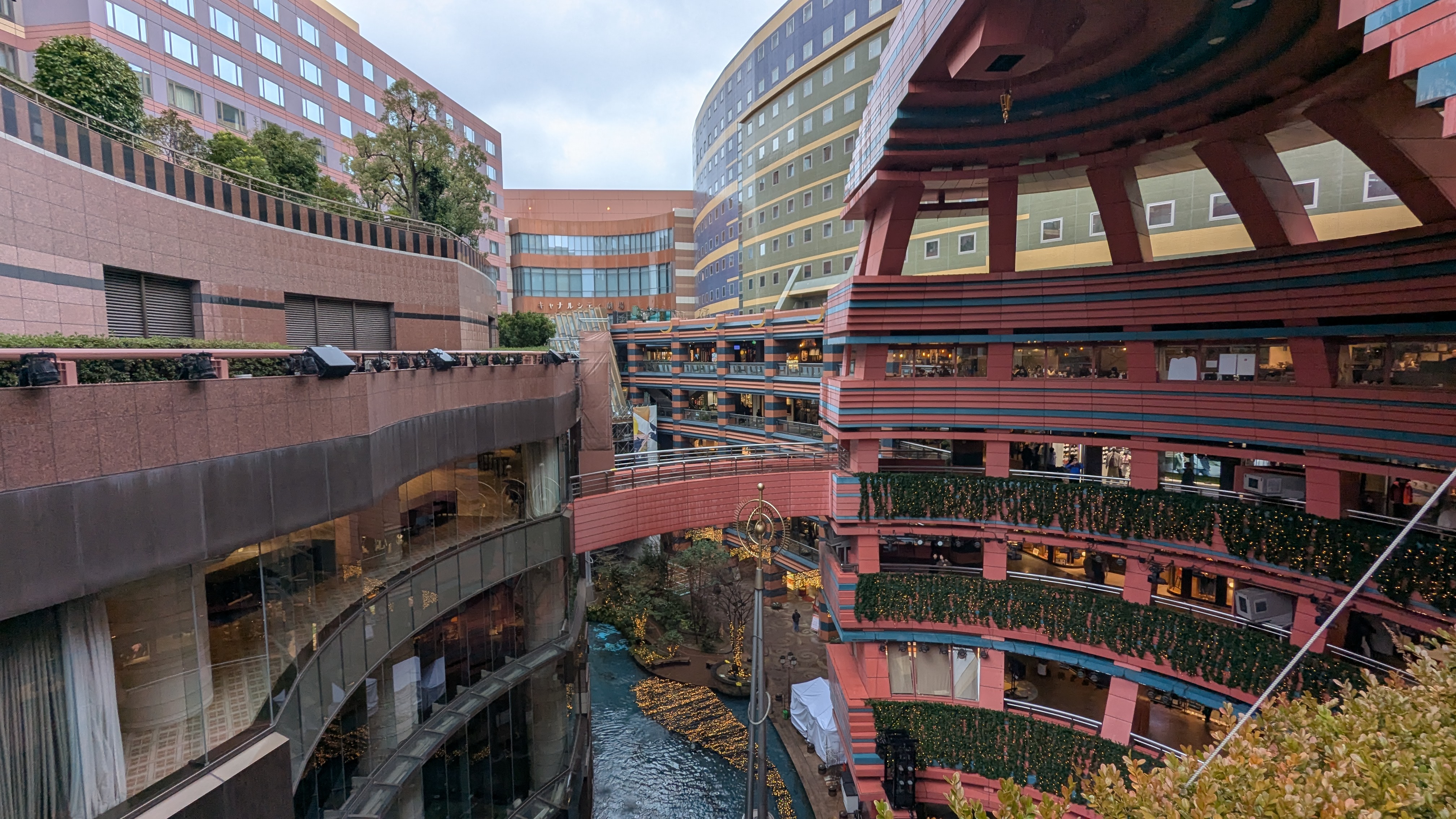 High aerial view of Canal City mall in Hakata, Fukuoka, Japan shopping center architecture