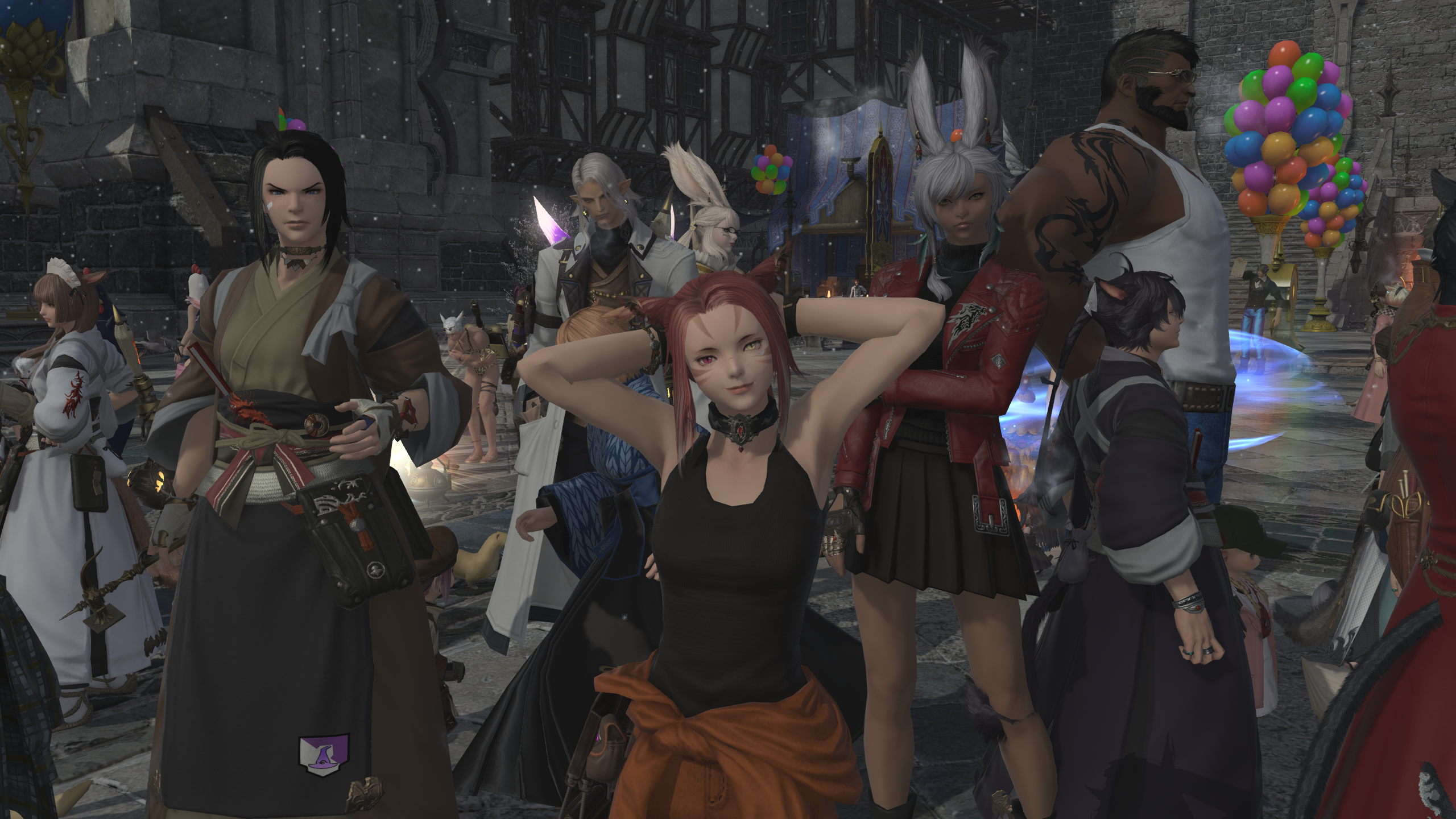 Skyde Panthera and Elizabeth Ai in The Firmament during Ishgard Restoration, Final Fantasy XIV community event screenshot