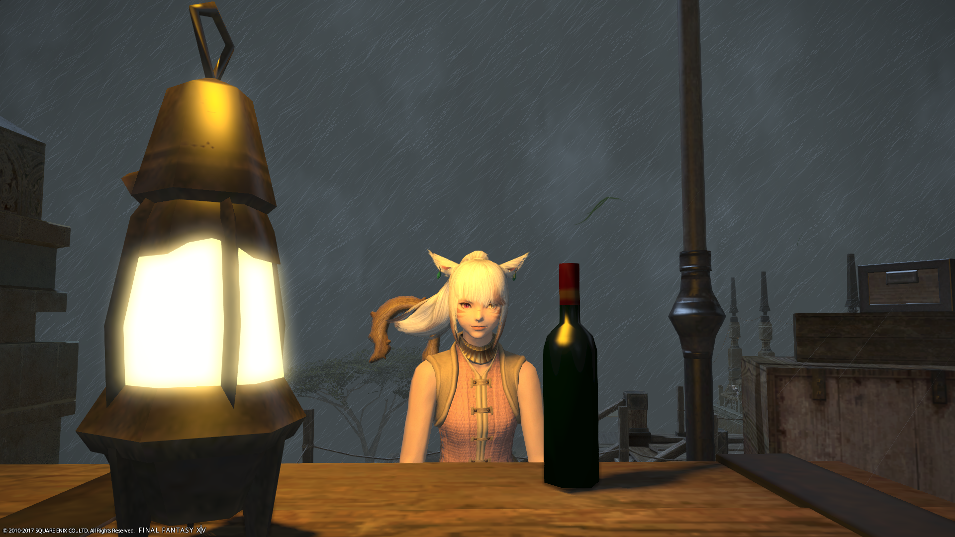 Skyde Panthera in rain storm weather, Final Fantasy XIV atmospheric screenshot with stormy background