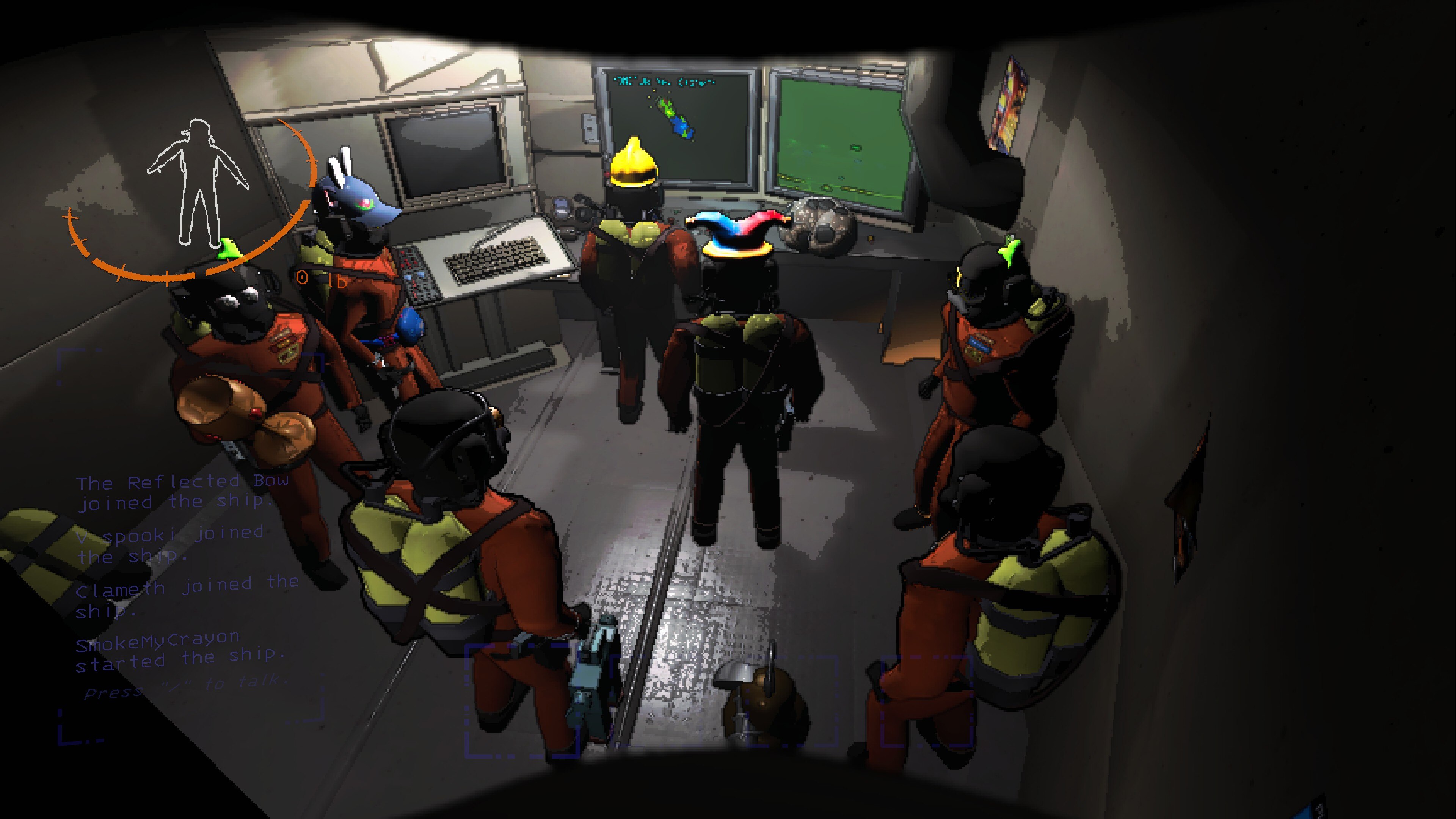 Trash Company crew in Lethal Company: SmokeMyCrayon, V spooki, Impactedmoth, Smithy, Clameth, SupaTW, Reflected Bow with various costumes and accessories